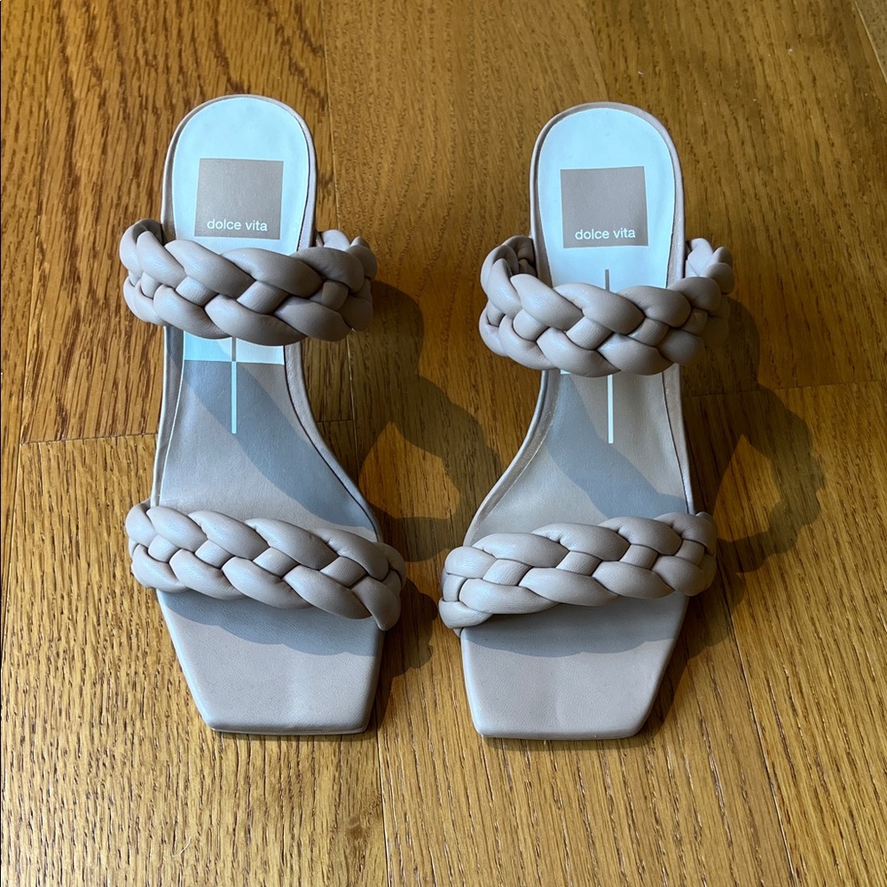 Dolce Vita Braided Double-Strap Slide Sandals — Light Taupe